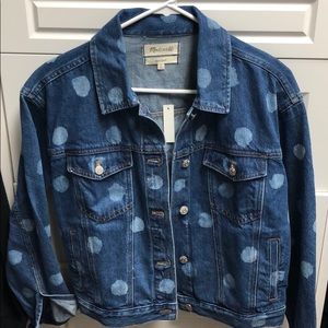 Madewell polka dot boxy crop jean jacket, S, NWT.